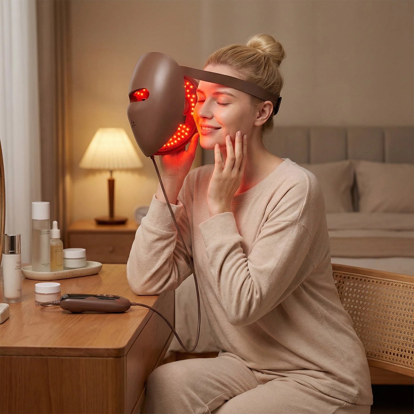 Máscara Led Roja Terapia Facial Rejuvenecimiento Piel Acne