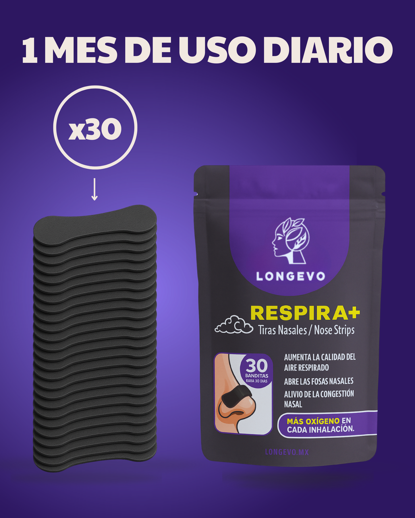 Longevo® Tiras Nasales 30 días